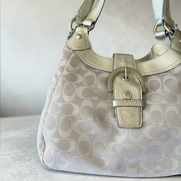 Coach Grey Pale Lilac & Silver Signature Hobo Shoulder Bag Vintage - Picture 6 of 14